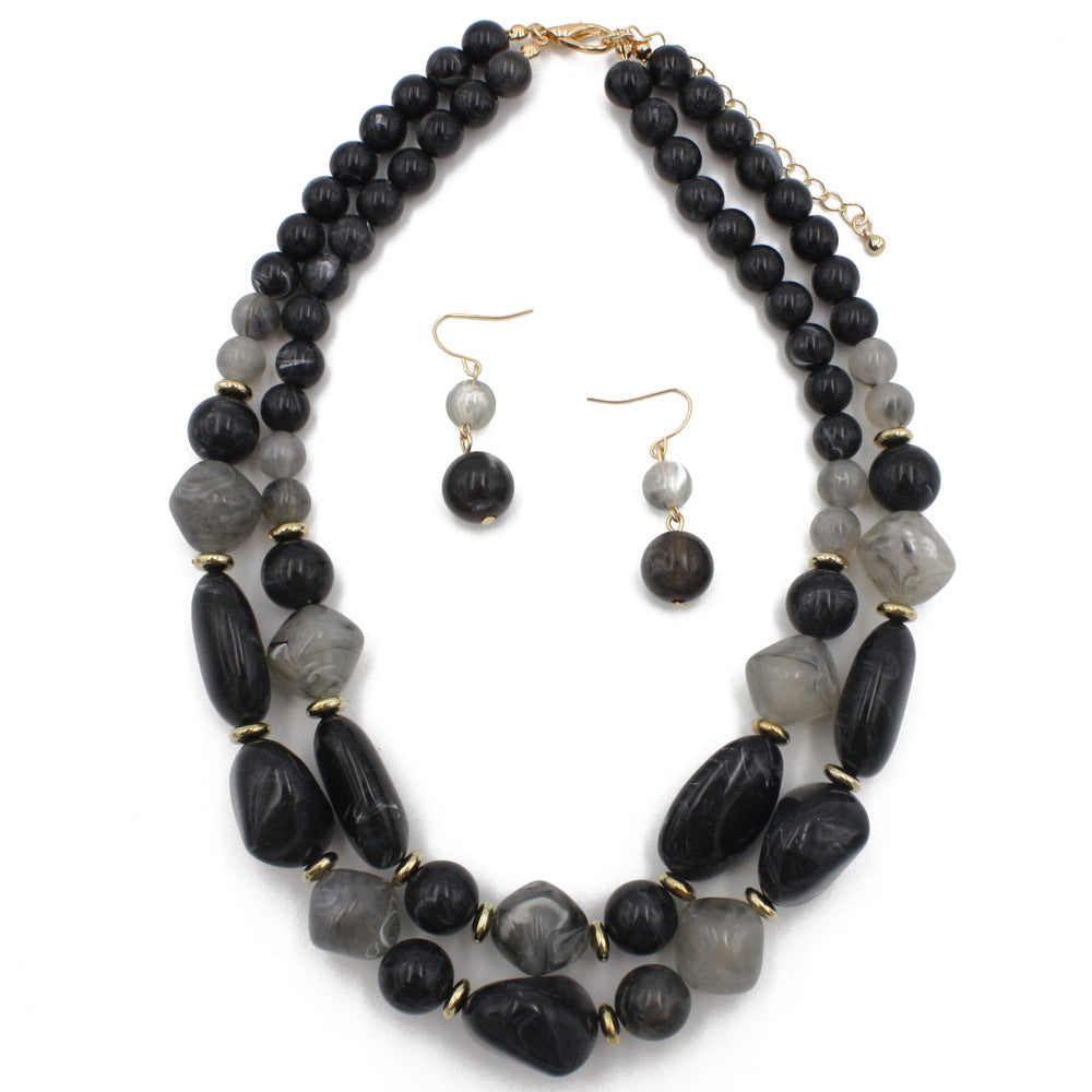 Wholesale Double Layer Plastic Bead Earrings Necklace Jewelry Set